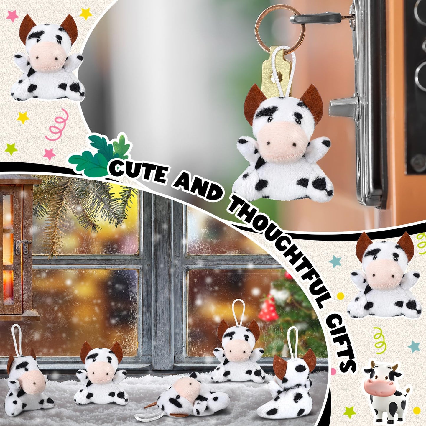 Shappy 50 Pcs Mini Animal Plush Toys Small Stuffed Animals Bulk Cute Tiny Plushies Keychains For Gift Party Carnival Prize(Cow)