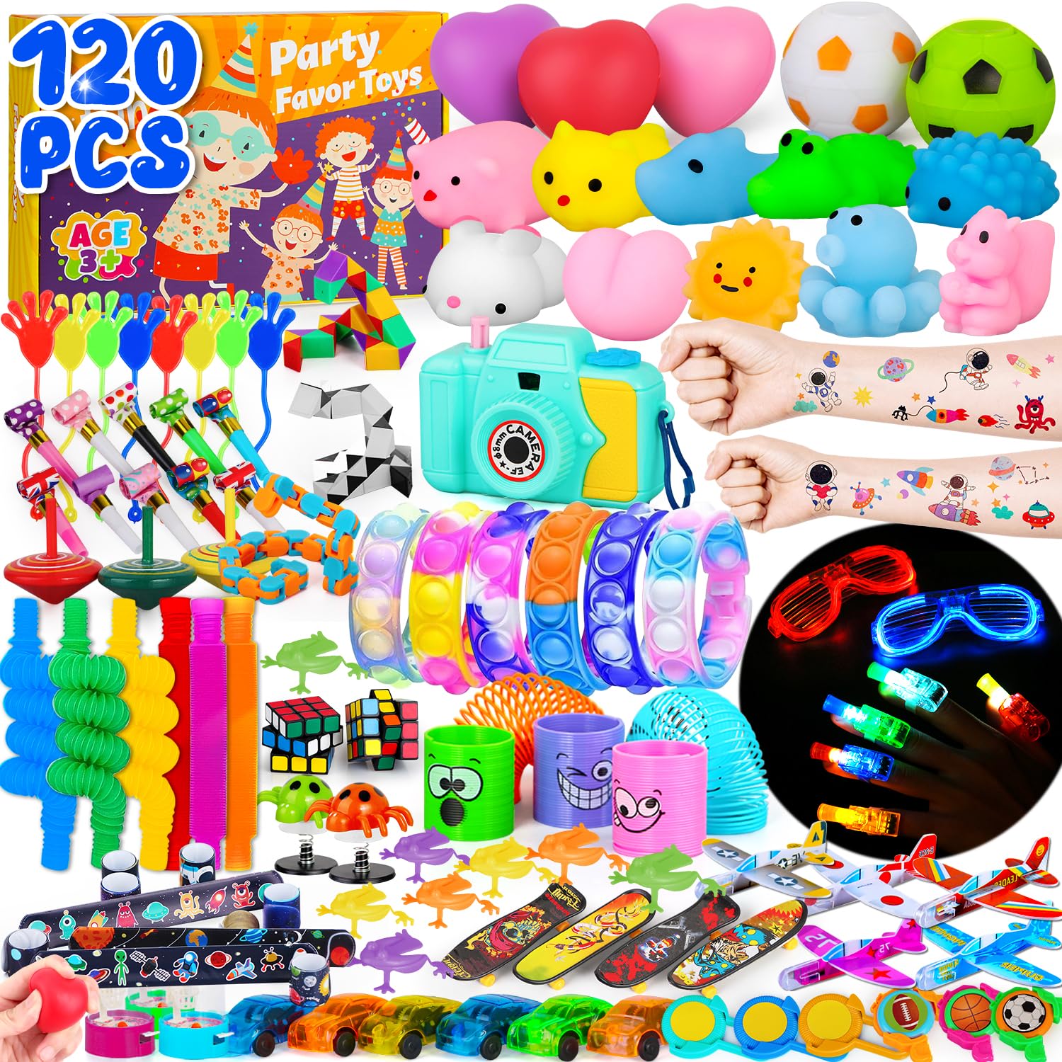 Opawel Party Favors For Kids 4-8-12, 120 Pcs Goodie Bag Stuffers, Pinata Stuffers, Treasure Box Toys For Classroom, Prize Box, F