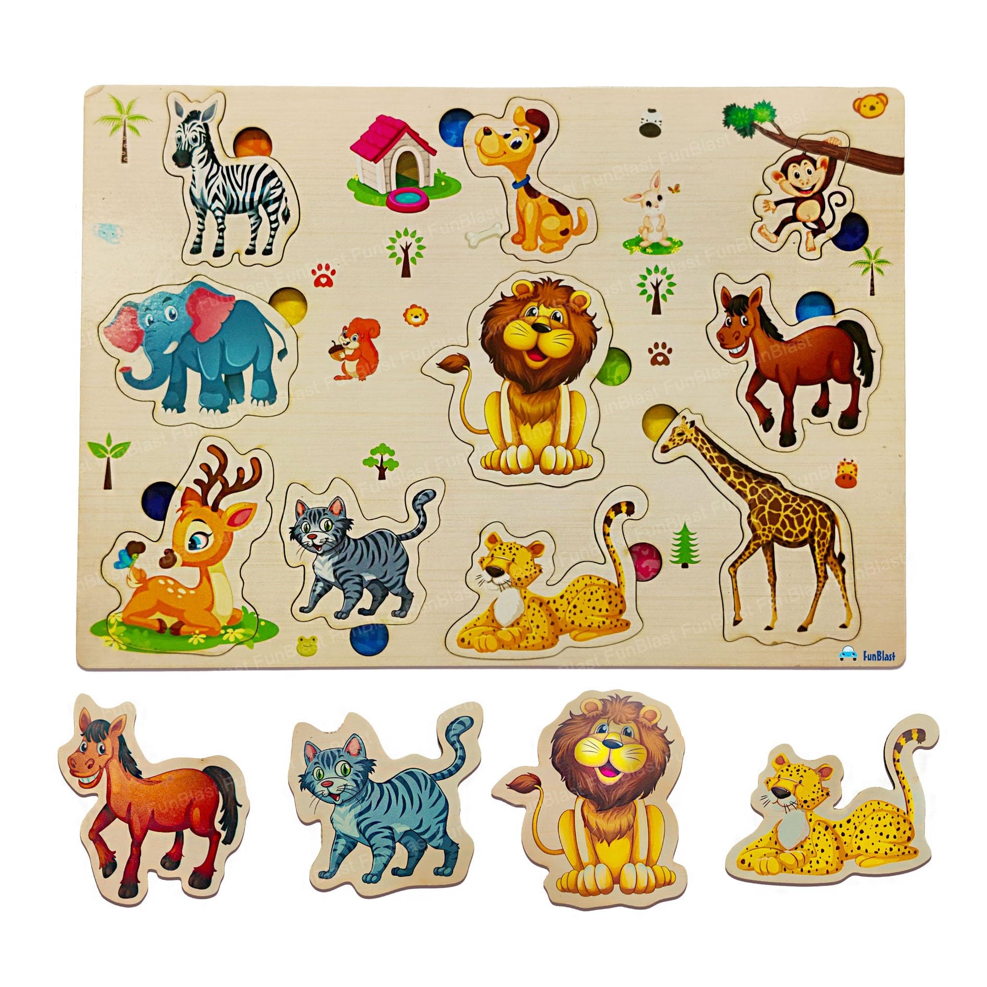 Funblast Wooden Puzzle Board For Kids  Animals Learning Board, Preschool & Montessori Learning Puzzle Board, Diy Toys For Kids,