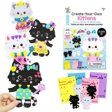 Vkpi 4 Pieces Cats Foam Art Crafts Gift Kit, Creative Make Your Own Kittens, Cartoon Foam Paper Craft Projects For Kids Ages 4+