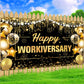 Yoirrat Happy Work Anniversary Banner - Gold & Black Polyester Backdrop, 70.8" x 43.3" for Employee Appreciation