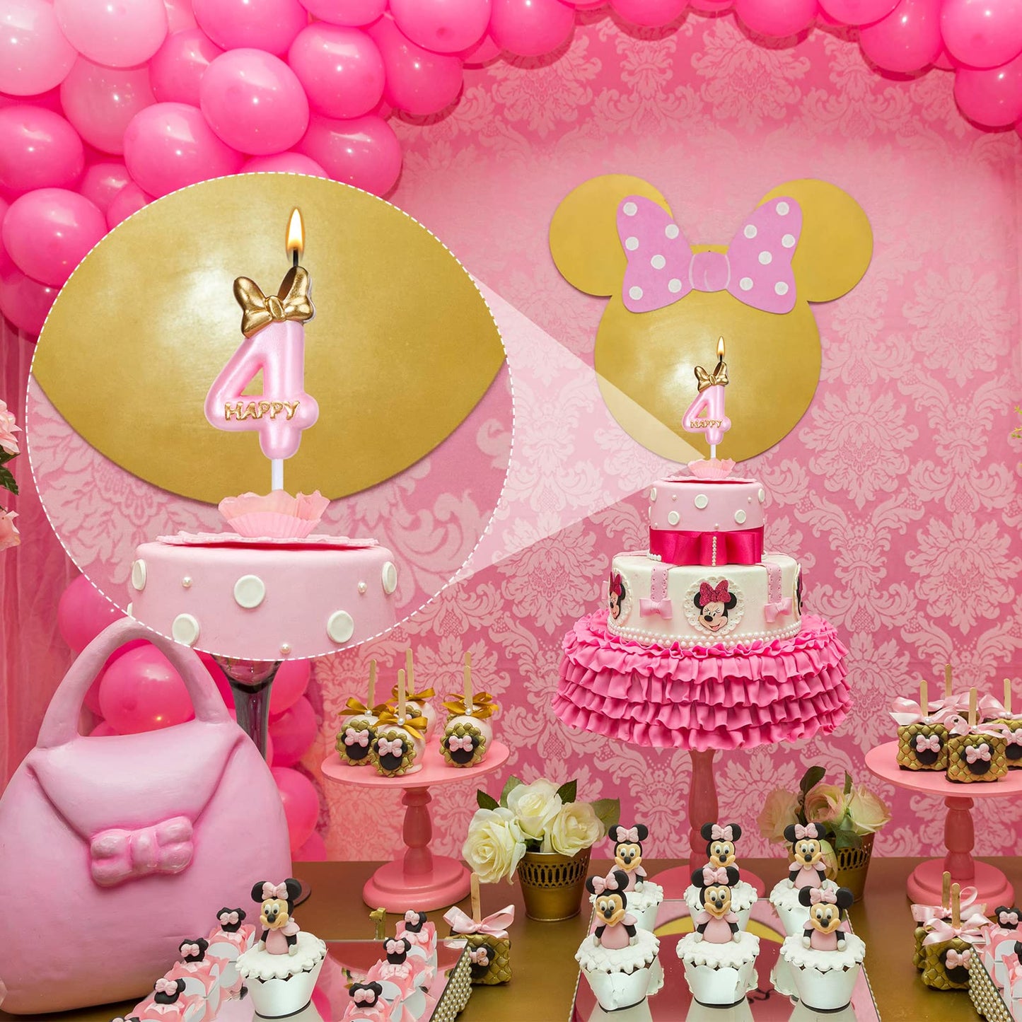 Nuanchu Pink Birthday Candle - Happy Birthday Cake Topper, Wax, Number 4, Ideal for Celebrations and Parties