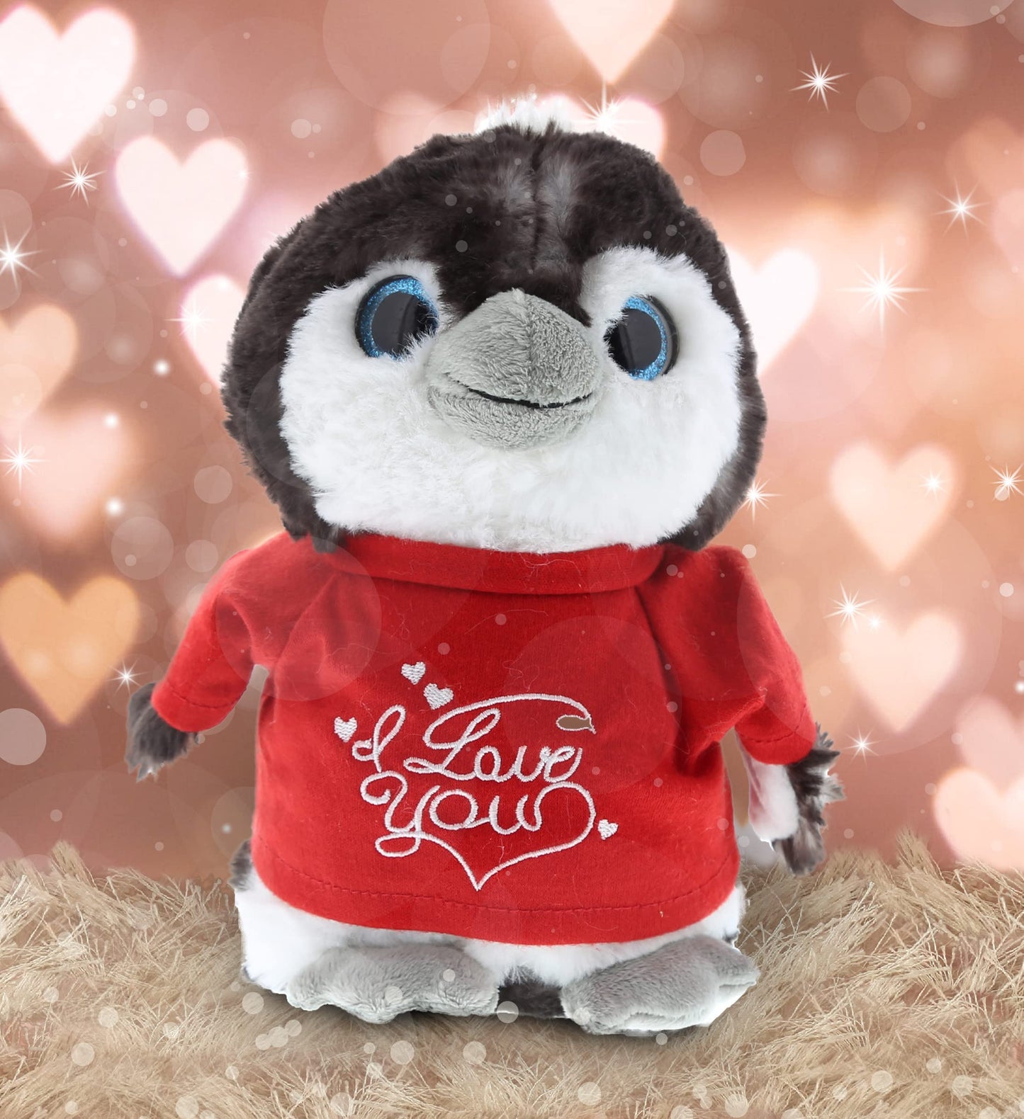 DolliBu I Love You Valentine Plush Grey Penguin - Cute Stuffed Animal with Red Shirt and Name Personalization Gift for Valentines Day  Birthday  Anniversary  Romantic Date - 9 Inches