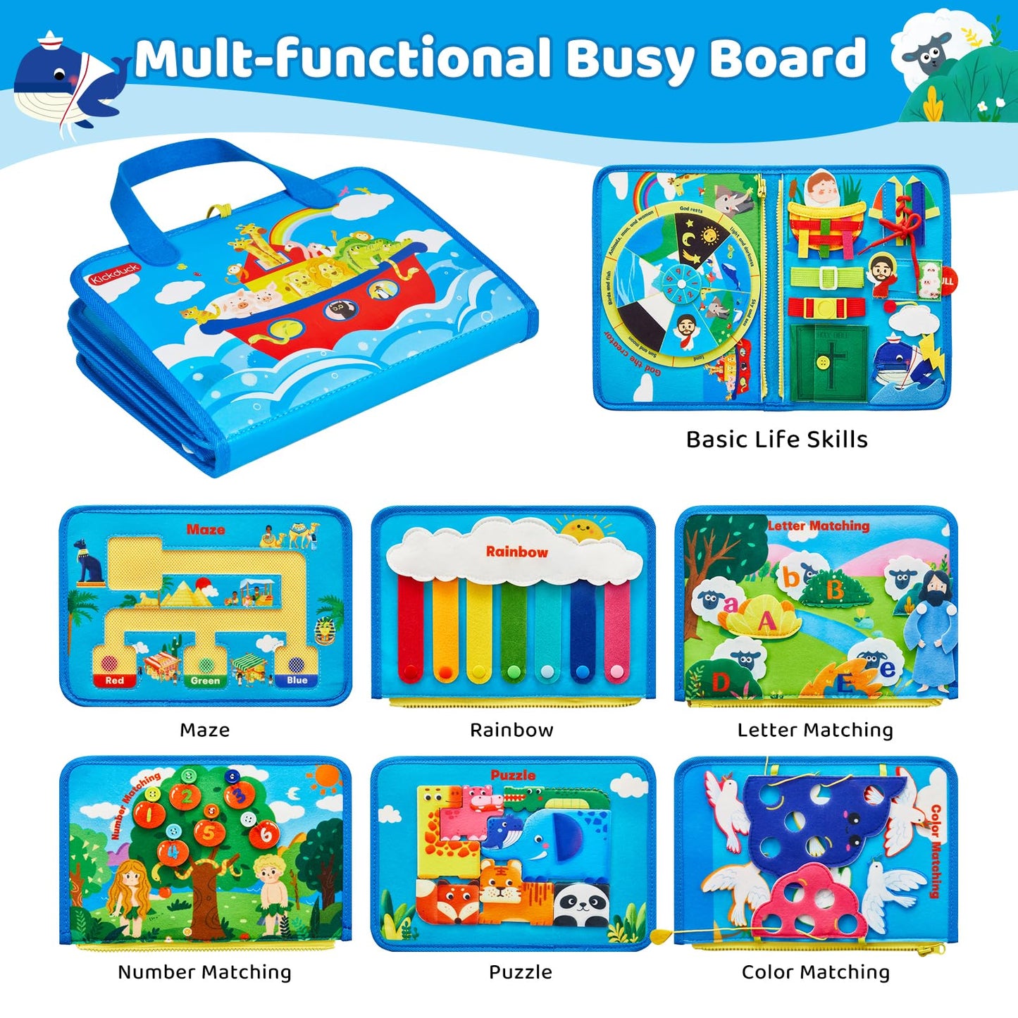 Kickduck Busy Board Montessori Toys For 3 4 Year Old Boys & Girls Birthday Gifts, Educational Activity Sensory Board Preschool L