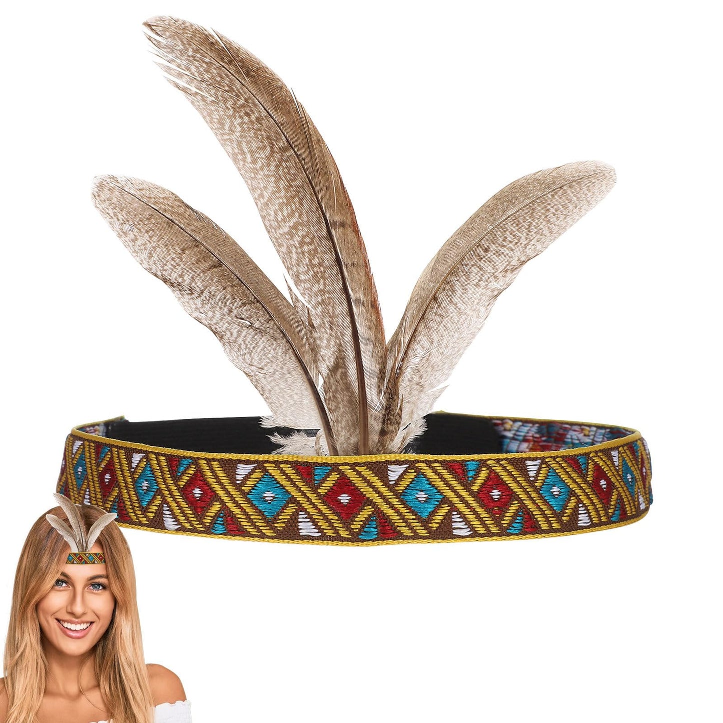 Abaodam Feather Headpiece American Headband Indian Headdress Costume Native American Indian Inspired chief for Festival Carnival