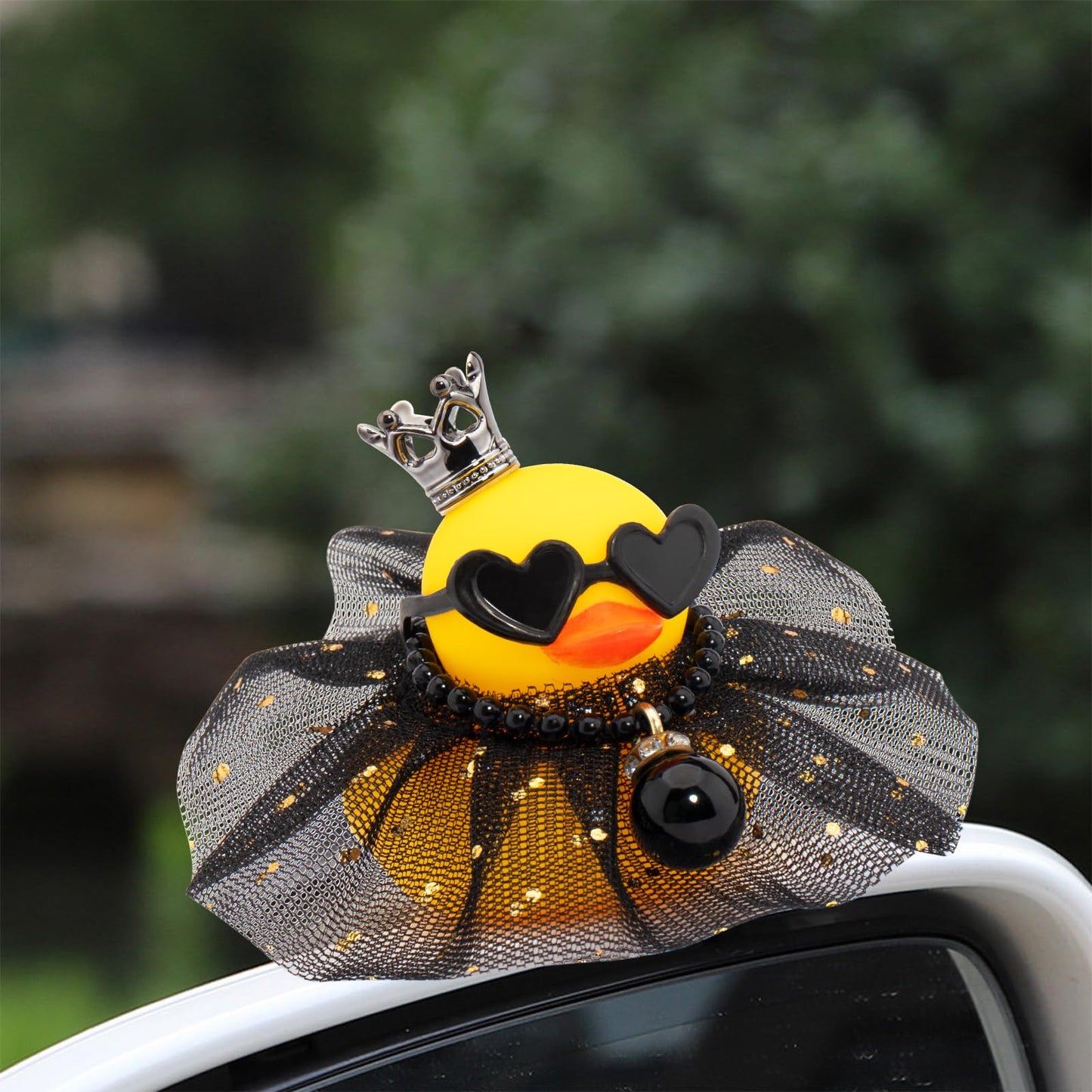 wonuu Rubber Duck Car Dashboard Decoration  Duck Car Ornament Cute Car Accessories with Mini Crown Dress Pearl Necklace Glasses  Black Starry Skirt