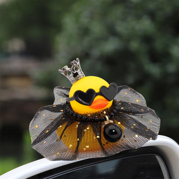 wonuu Rubber Duck Car Dashboard Decoration  Duck Car Ornament Cute Car Accessories with Mini Crown Dress Pearl Necklace Glasses  Black Starry Skirt