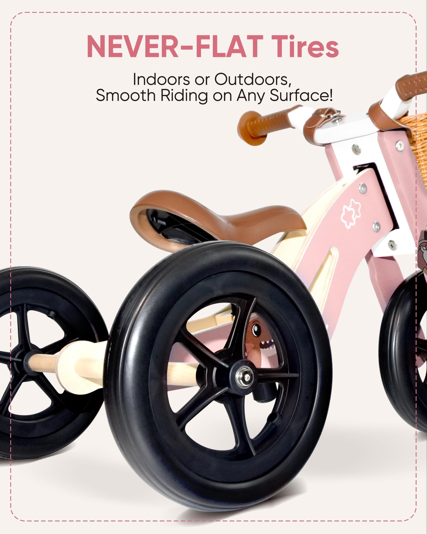 KRIDDO 2 in 1 Wooden Kids Tricycle and Balance Bike for 1-4 Years Old, No-Pedal Tricycle and Toddler Balance Bike with Basket an