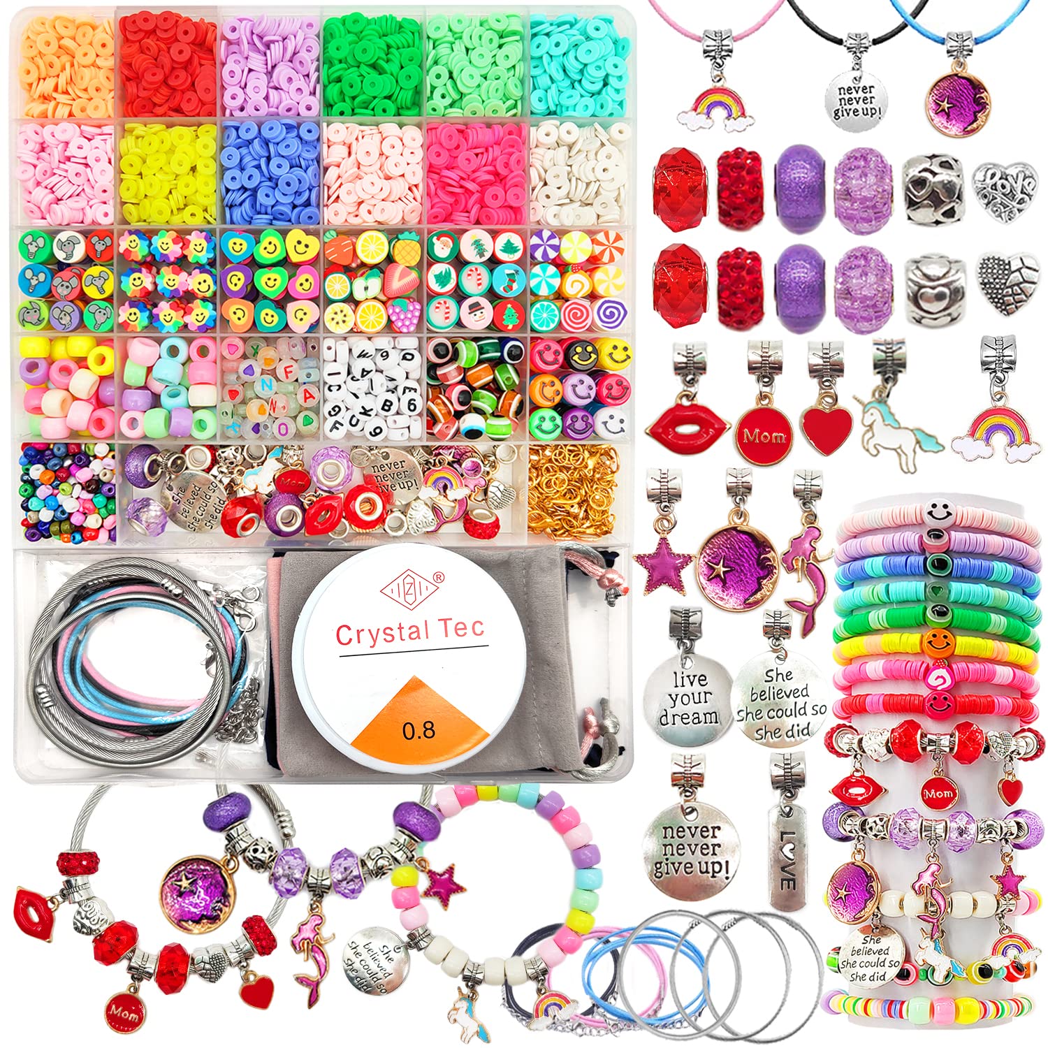 Leitait Assorted Beads Bracelet Making Kit, 3000Pcs Flat Clay Beads Jewelry Making Kits, Christmas Birthday Gifts Toys For Girls
