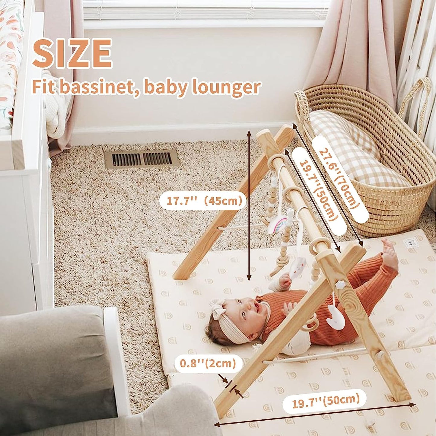 Little Dove Baby Play Gym Wooden Baby Gym With 6 Toys Foldable Play Gym Frame Activity Gym Hanging Bar, Baby Toy Natural Wood Play Gym Baby Exercise Activity Gym Hanging Bar Newborn Baby Gift