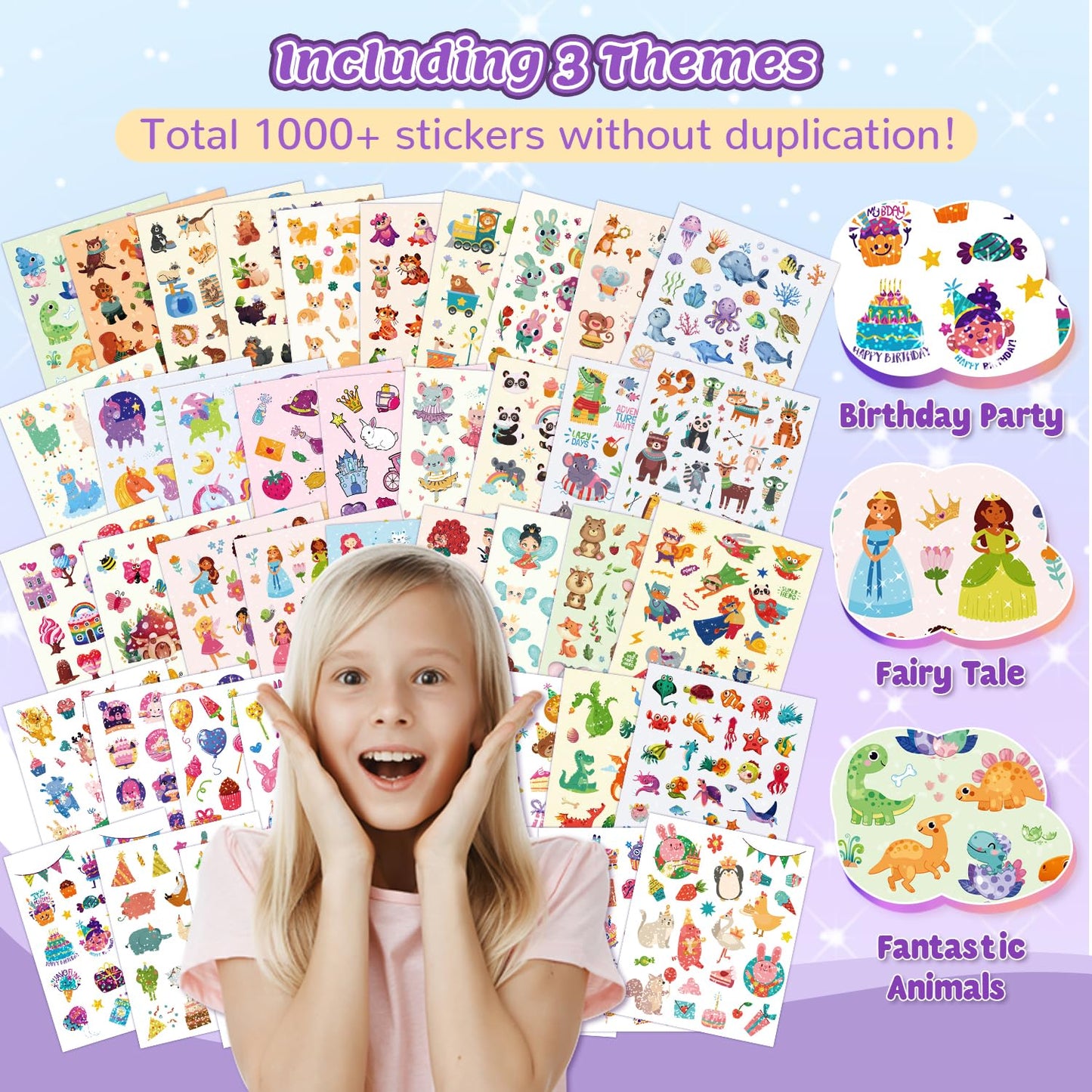 1000+ Holographic Stickers For Kids - 45 Different Sheets Of 3 Themes Craft, Animal, Fairy Tale And Birthday Party, Kids Sticker