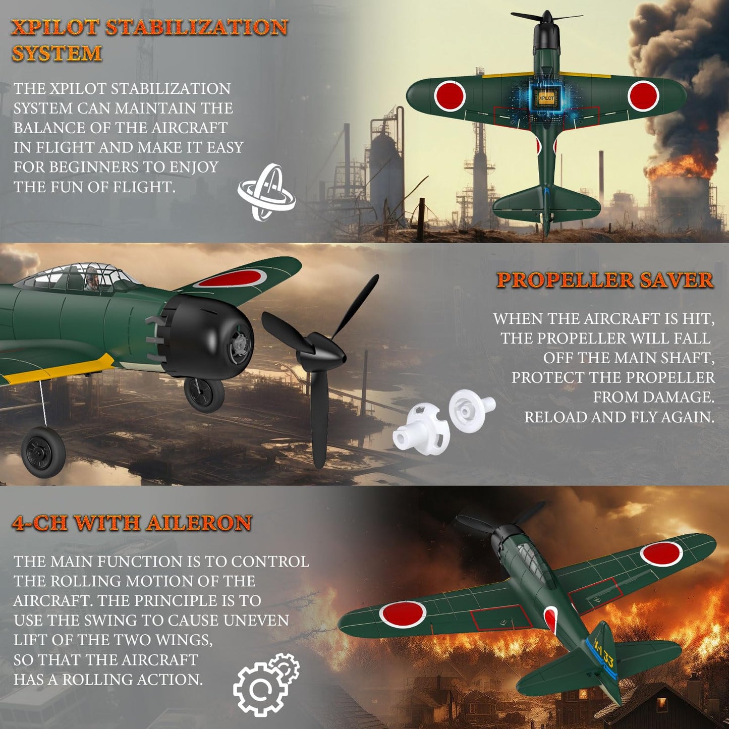 GLUISEUR RC Plane 4 Channel Remote Control Airplanes, 4-CH RC Airplane Ready to Fly Zero-Fighter Radio Controlled Aircraft for B