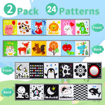 Okooko Black And White High Contrast Soft Baby Books 2Pcs Washable Tummy Time Toy Crib Stroller Toy Montessori Sensory Toy Early