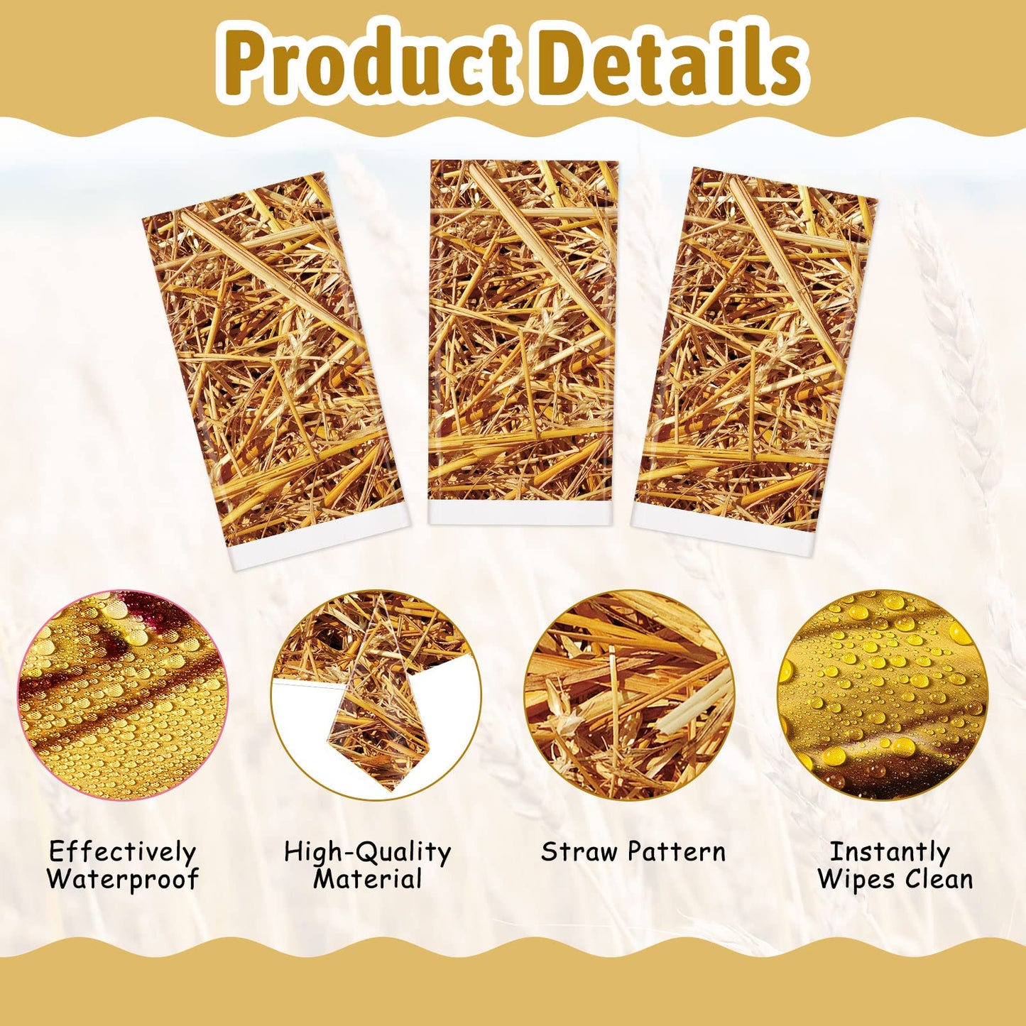 3 PCS Straw Tablecover Hay Bales for Decoration Farm Hay Table Cover Waterproof Straw Tablecloth Rectangle Plastic Tablecloth fo