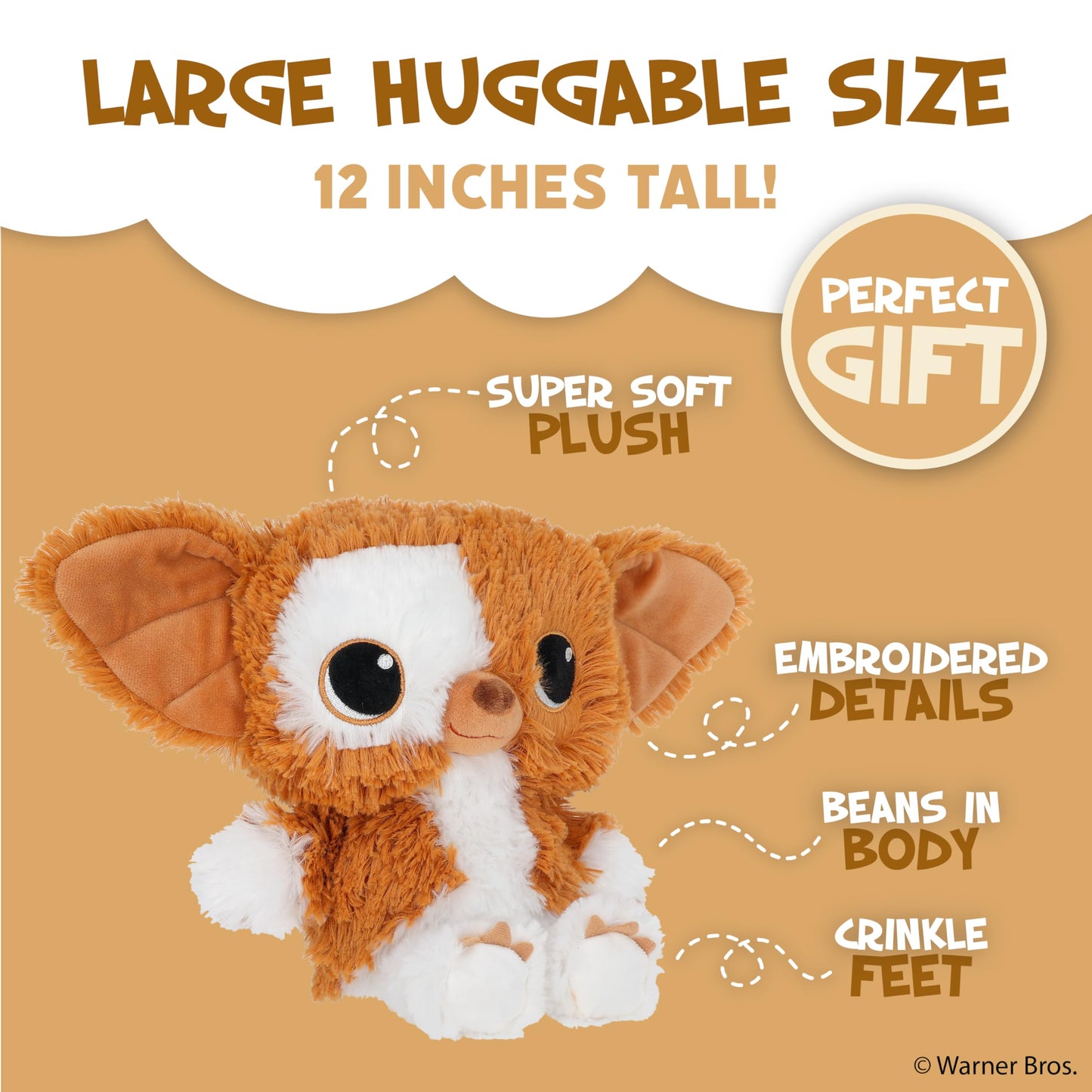 KIDS PREFERRED Gizmo Plush Stuffed Animal, Crinkle Sound, 12 Inches, Multicolor, Model 73950-A