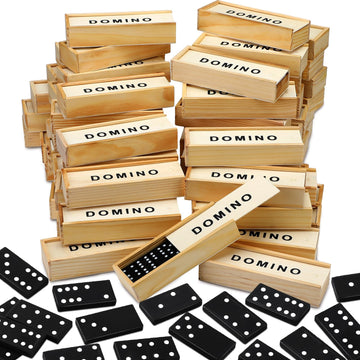 Hungdao 24 Pack Mini Dominoes Set Bulk Double 6 Dominoes Wooden Miniature Classic Board Games Party Favor Travel Box Educational Toys For Adults With Brown Wood Case