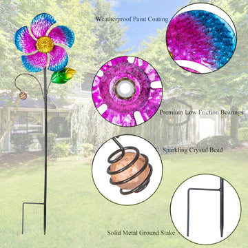 Viveta 2 Pack Wind Spinners With Metal Stake, 28.7 Inches Outdoor Garden Pinwheels Spinners Purple Flower Shape Design For Yard