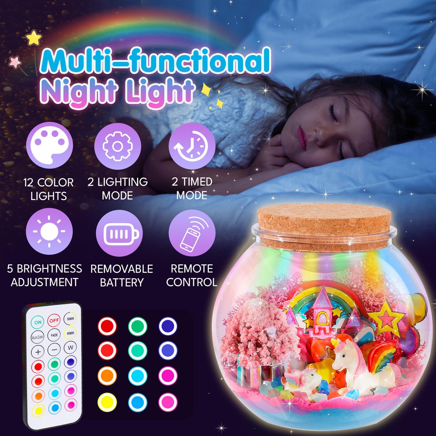 Unicorn Terrarium Kit For Kids - Arts & Crafts Activities Sets With Glow In The Dark Painting - Diy Unicorn Toys Birthday Gifts