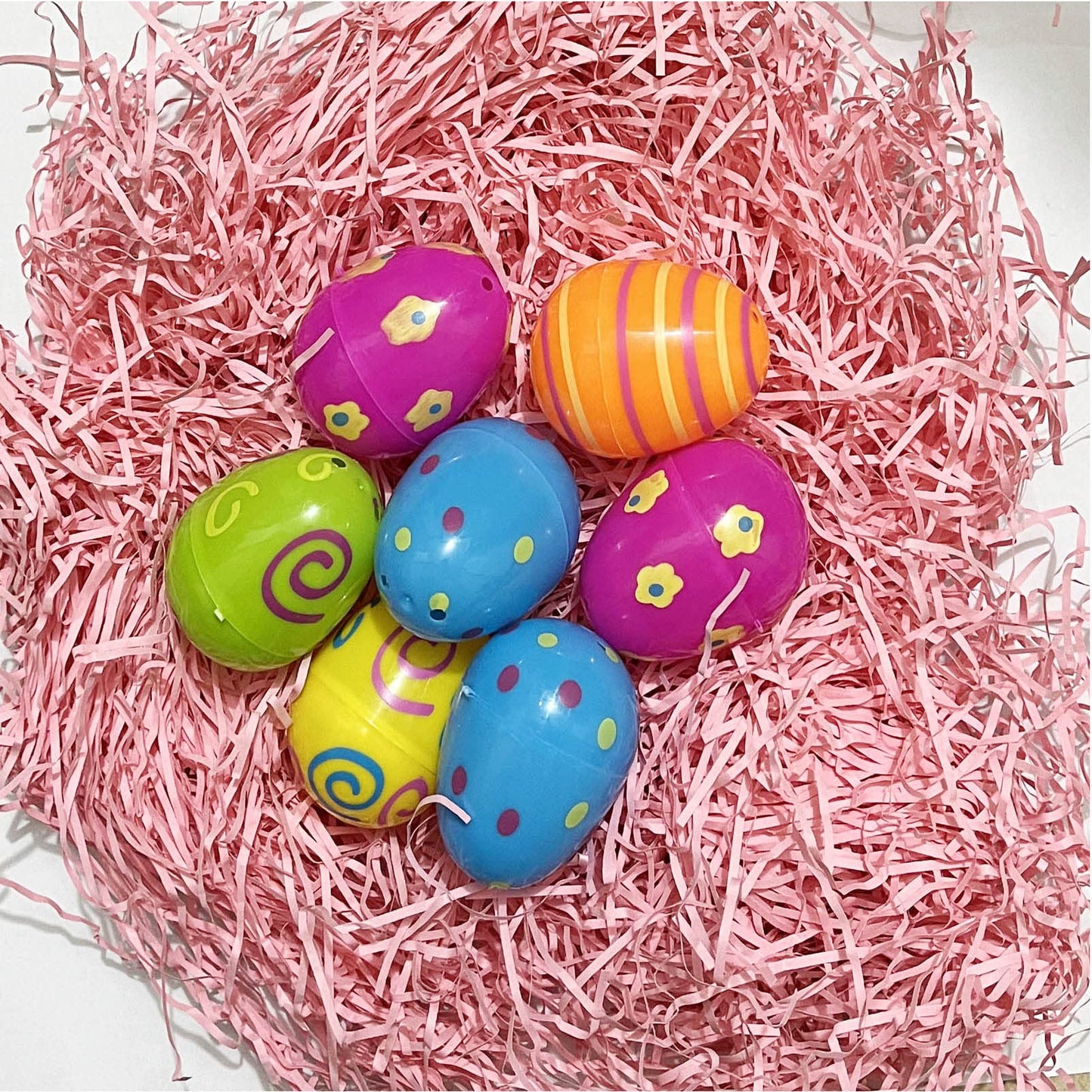 Higoala 24 Printed Plastic Easter Eggs, Fillable Easter Egg Hunt Party Supply Pack - 2.5 Inch Assorted Color Plastic Eggs