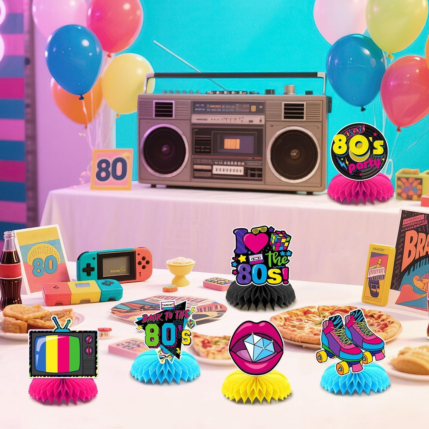 DTOFOOT 10 Pcs 80s Party Decorations, 1980s Table Honeycomb Centerpieces Back to the 80s Decor for Retro Party Photo Props Birth