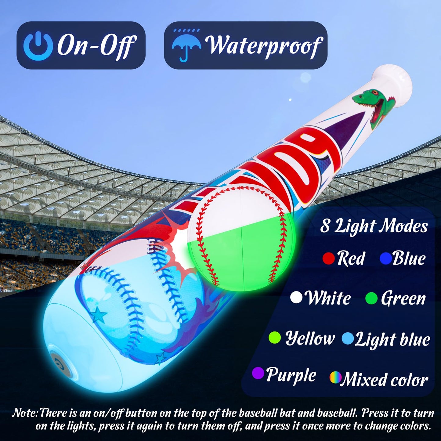 Pool Toys Beach Games For Kids - Inflatable Baseball With Led Light-Up Glow In The Dark Bat Party Outdoor, Boys Ages 8-12 Water