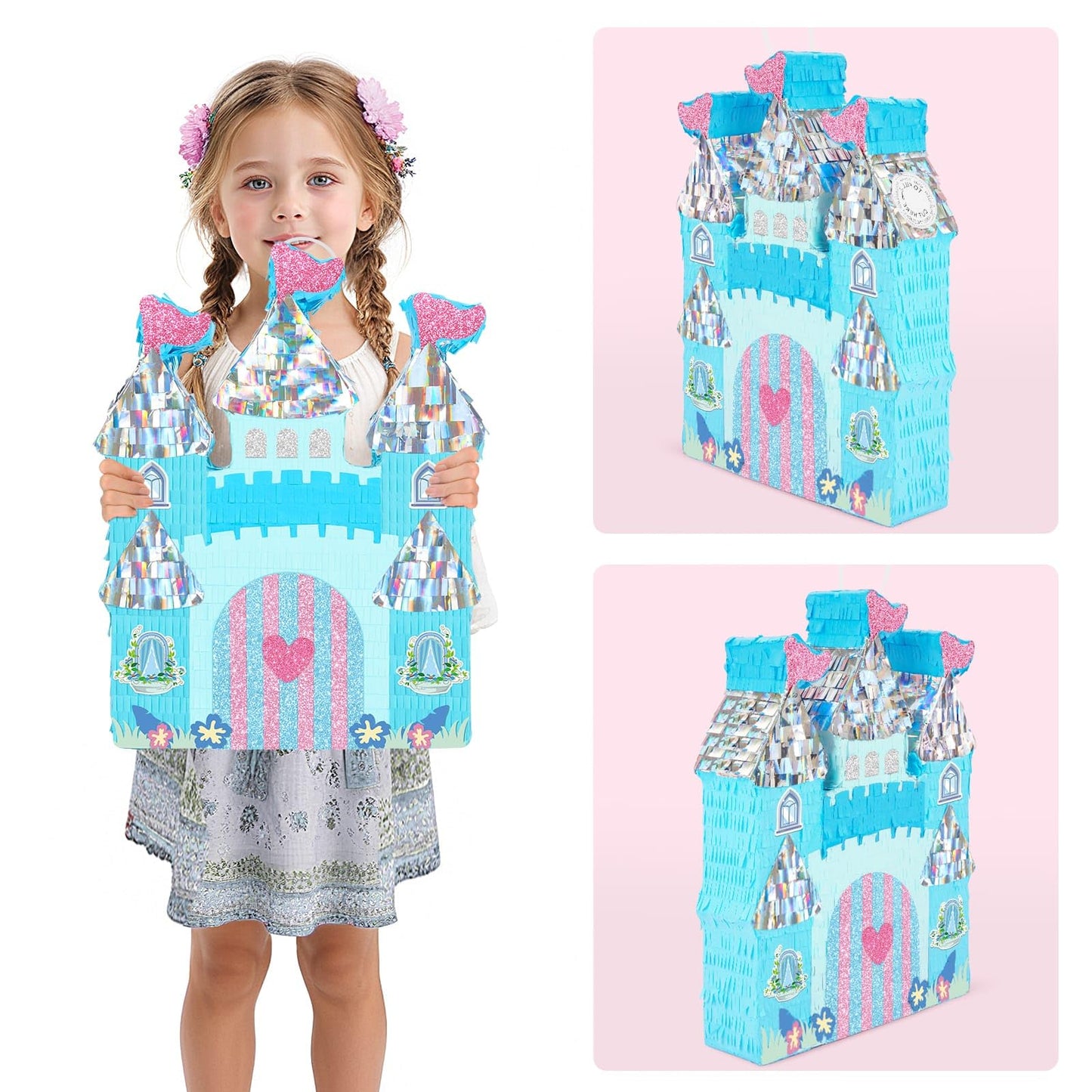 WERNNSAI Princess Castle Pinata - Ice Castle Pinata Blue Princess Party Decorations for Girls Birthday Party Game Magical World