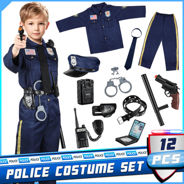 Joycover Police Officer Costume For Kids - Deluxe Police Costume With Accessories For Boys Girls, Cop Costume Role Play Kit For