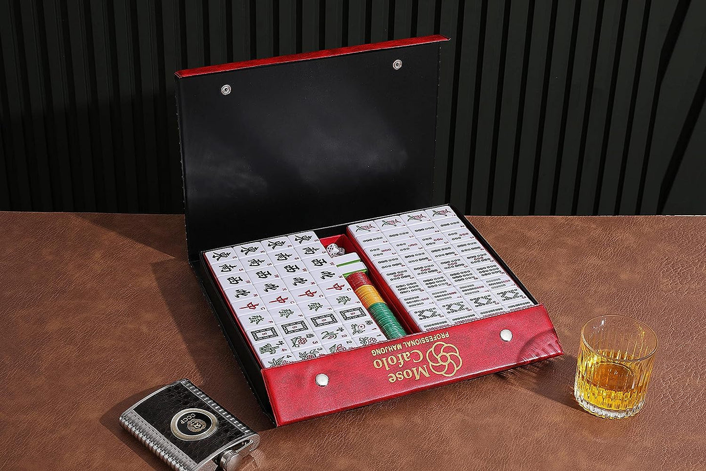 Mose Cafolo Professional Chinese Mahjong Game Set 146 Numbered Large Size Tiles With Carrying Travel Case, Complete Mahjong Tiles Set (Majiang, Mah-Jongg, Ma Jong)