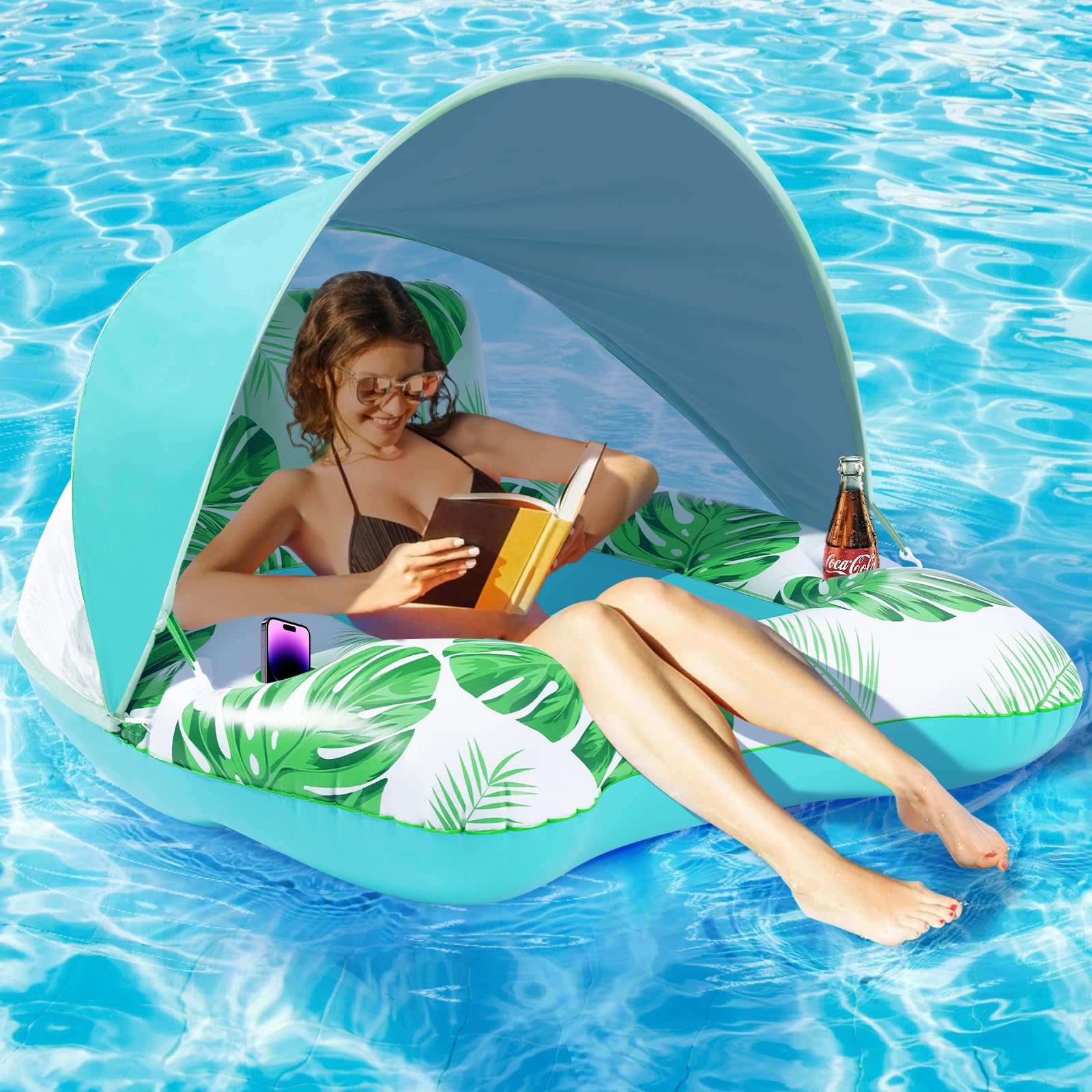 ?Upgraded? Pool Floats mature-themed with Canopy  XL Inflatable Pool Floaties for mature-themeds Heavy Duty  Pool Chair and Lounge for Swimming in Pool Beach Lake  Float for Pool Floating with Cup Holder  Backrest
