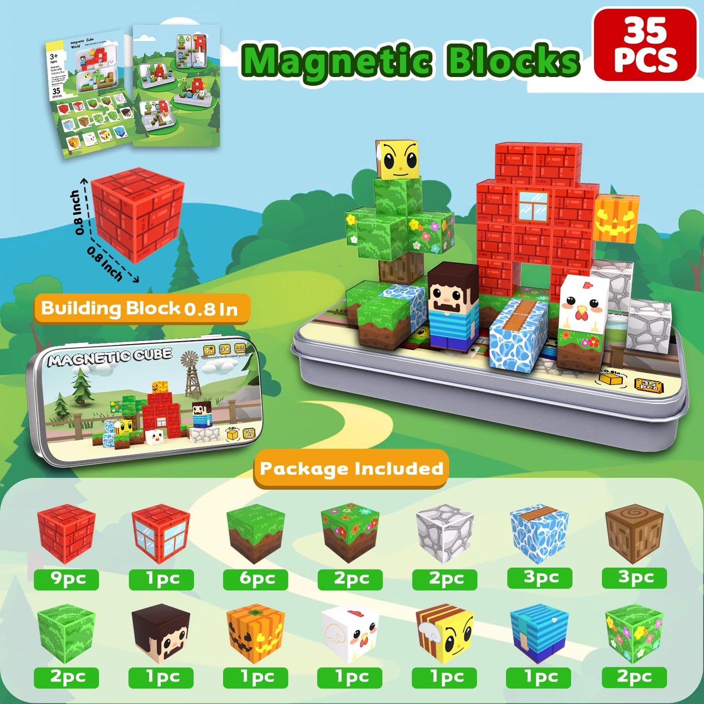 CraftyNest 35PCS Mini Magnetic Blocks for Kids, Travel Magnetic Building Cubes with Storage Box, Portable Magnetic Toys Set for