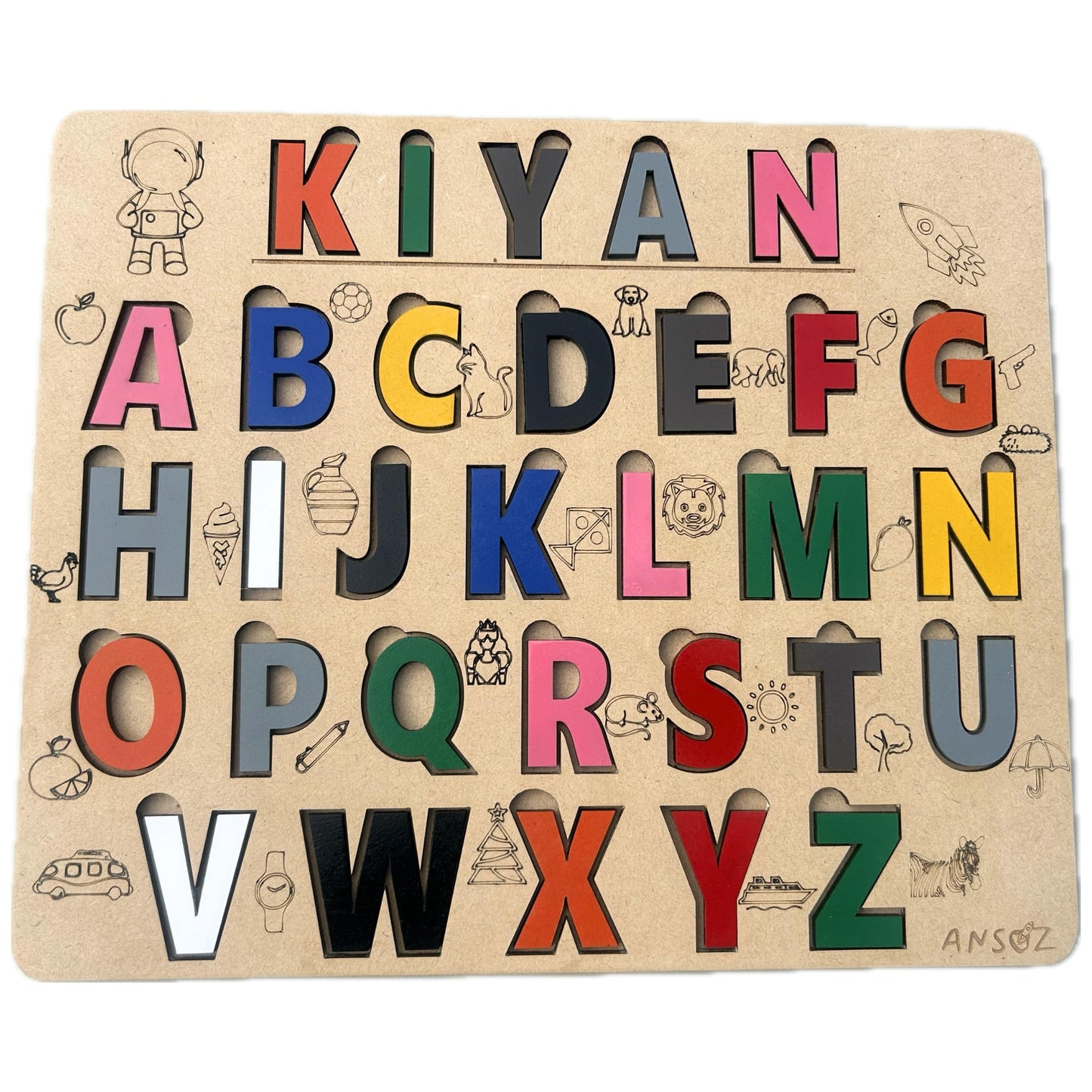 Ansoz Personalized Wooden Alphabet Puzzle Board: A Custom Montessori Masterpiece For Your Little Learner | Capital Alphabets Let