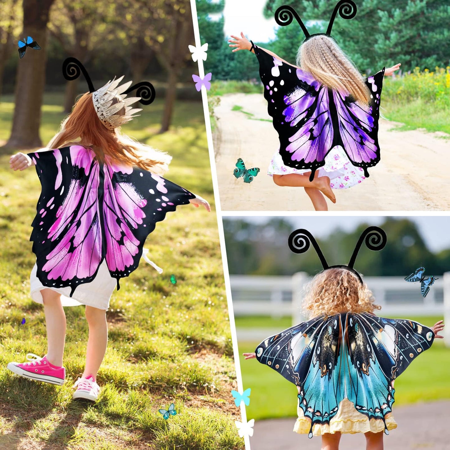 IROLEHOME Kids Butterfly-Wings Costume for Girls Fairy-Wings Toddler-Dress-Up Headband-Mask Butterfly Toys Halloween Party Favors Gifts