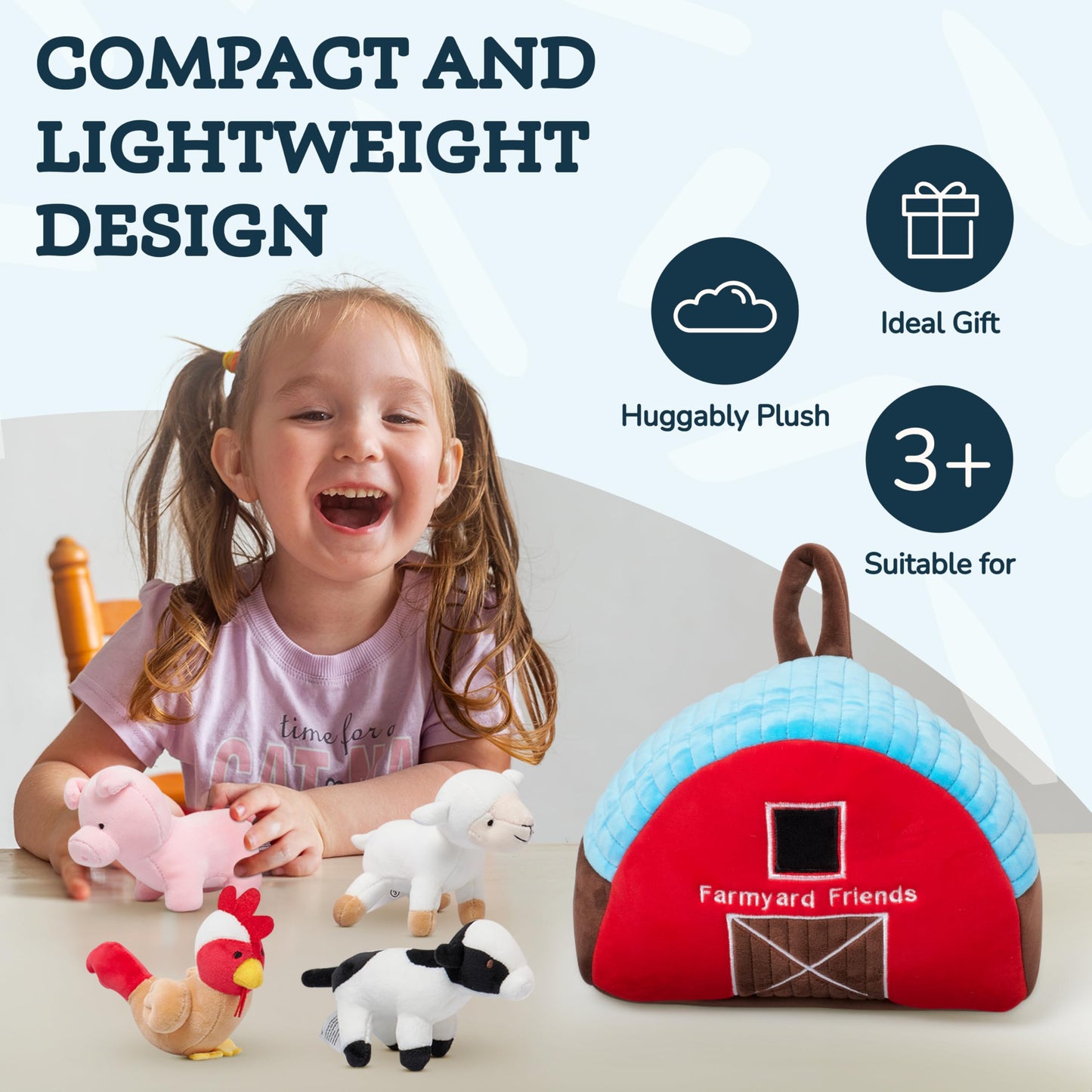 PixieCrush Plush Barn with Farm Animals - Set of 5 - Soft Textiles - Includes 4 Stuffed Farm Animals - Sheep Pig Cow Chicken - F