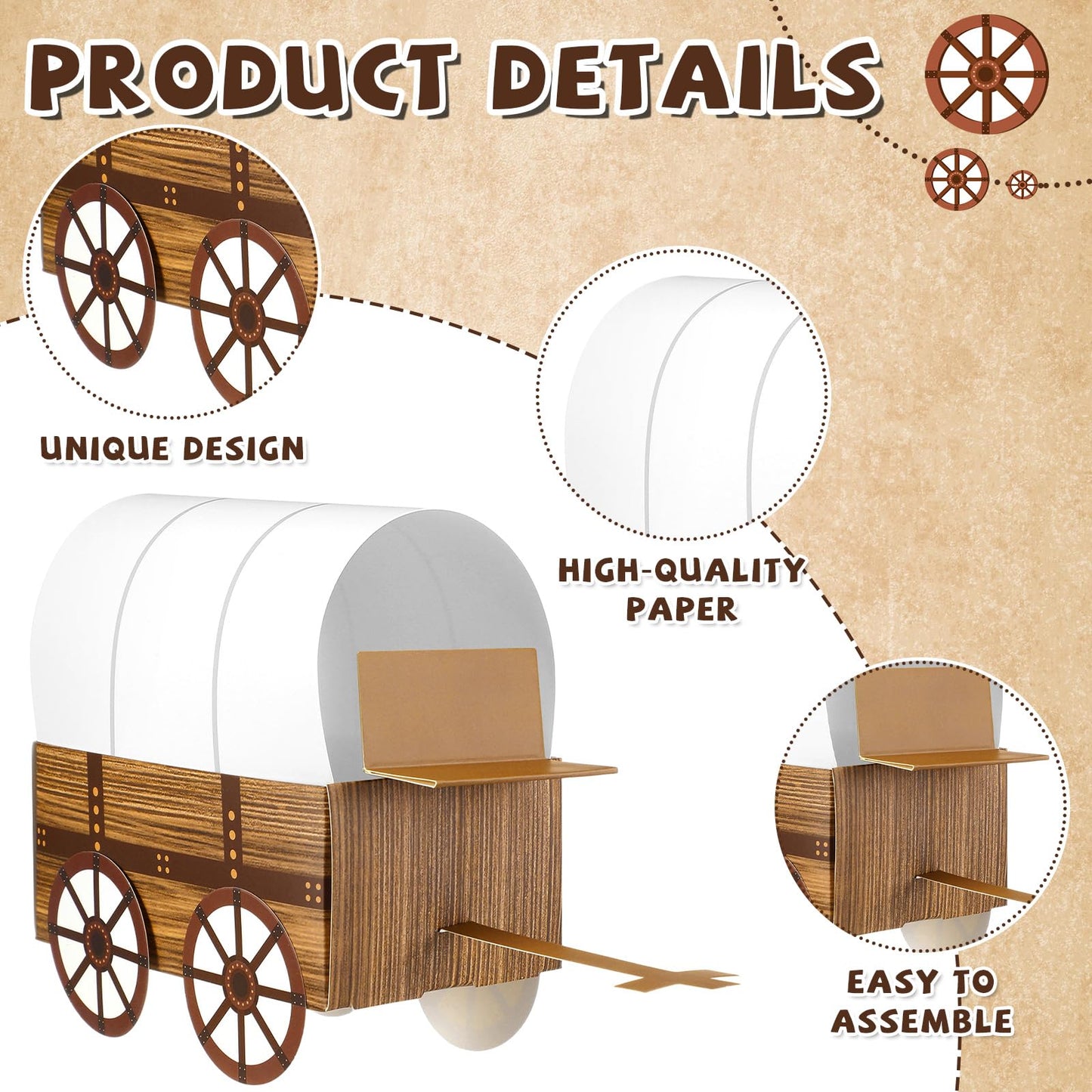 Motipuns 3D Western Covered Wagon Craft Kit Kids Toy Wagon for Vbs Vacation Bible School Supplies Decoration Craft Kits and Acti