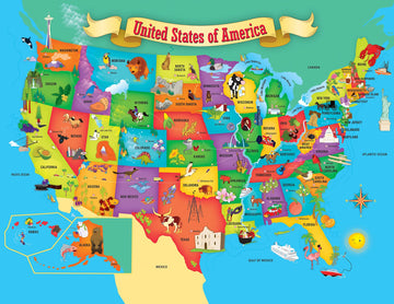 Masterpieces 60 Piece Educational Jigsaw Puzzle For Kids - Usa Map State Shaped - 16.5'X12.75'