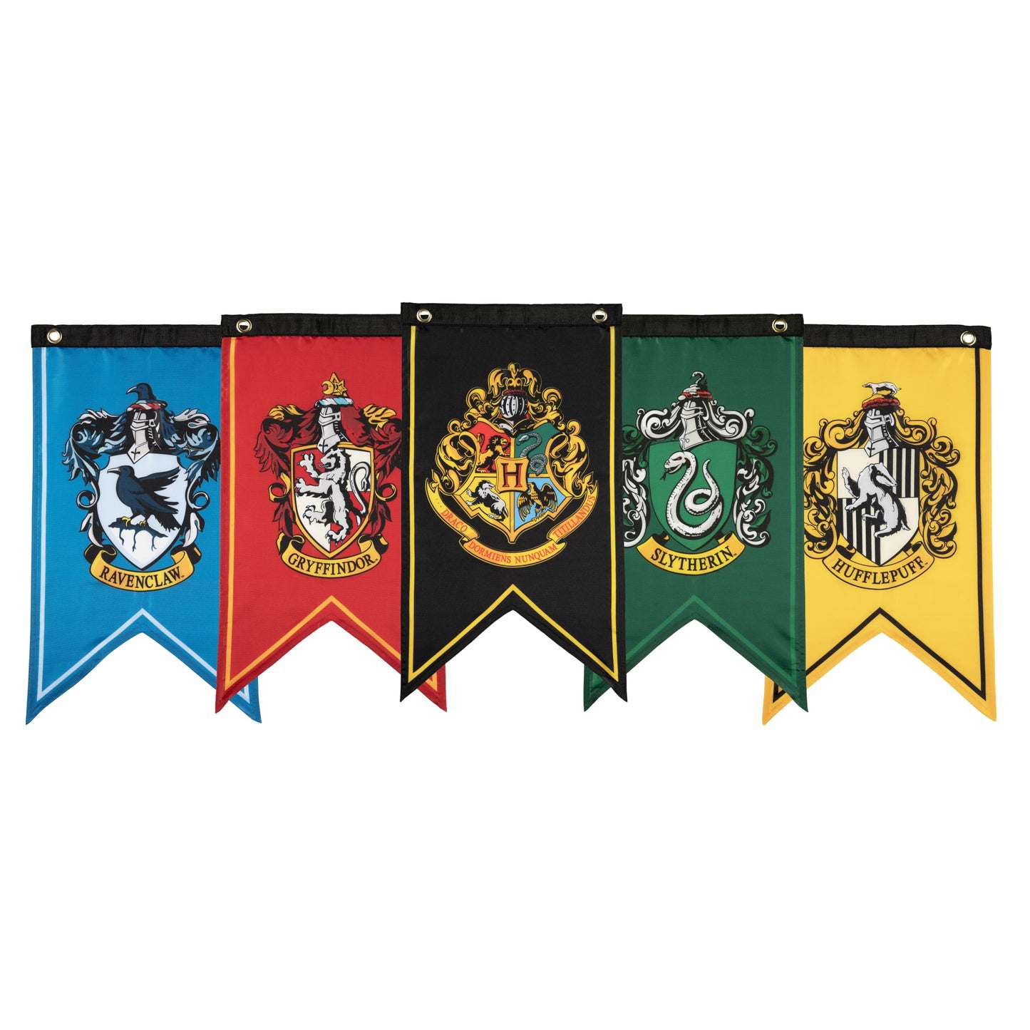 CON*QUEST Harry Potter House Banner Flag Set - 5 Multi-Colored Polyester Flags, 12'' x 20'', Includes Hogwarts, Gryffindor, Slytherin, Ravenclaw