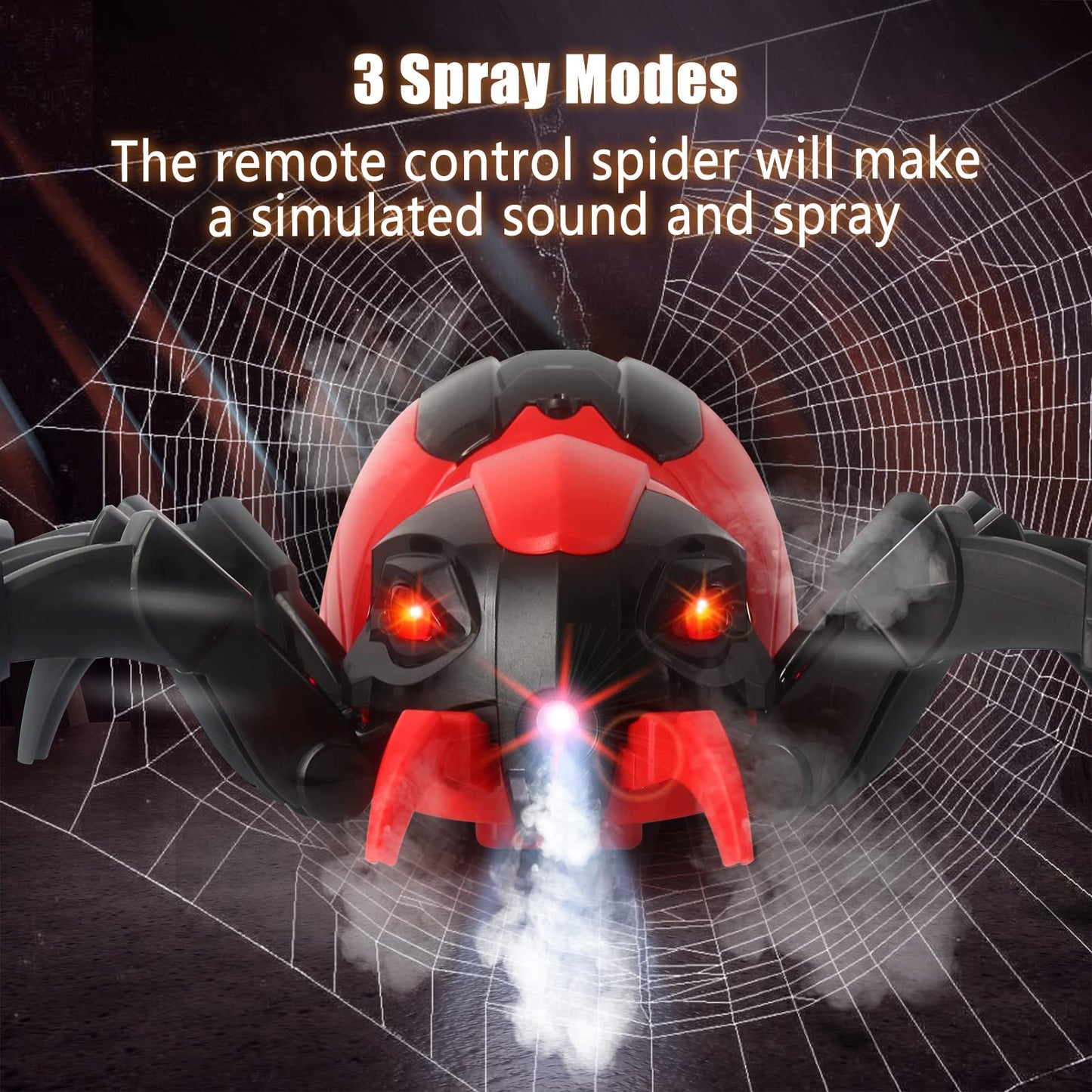 sumsync RC Spider Toy - Realistic Remote Control with Music & LED Light for Kids Age 3-12, Red