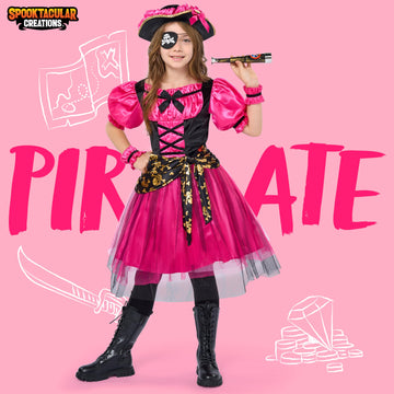 Spooktacular Creations Halloween Costumes for Girls  Kids Pirate Costume  Magenta Pirate Dress for Toddler Girls Halloween Pirate Princess Role Play Parties(Medium(8-10 yrs))