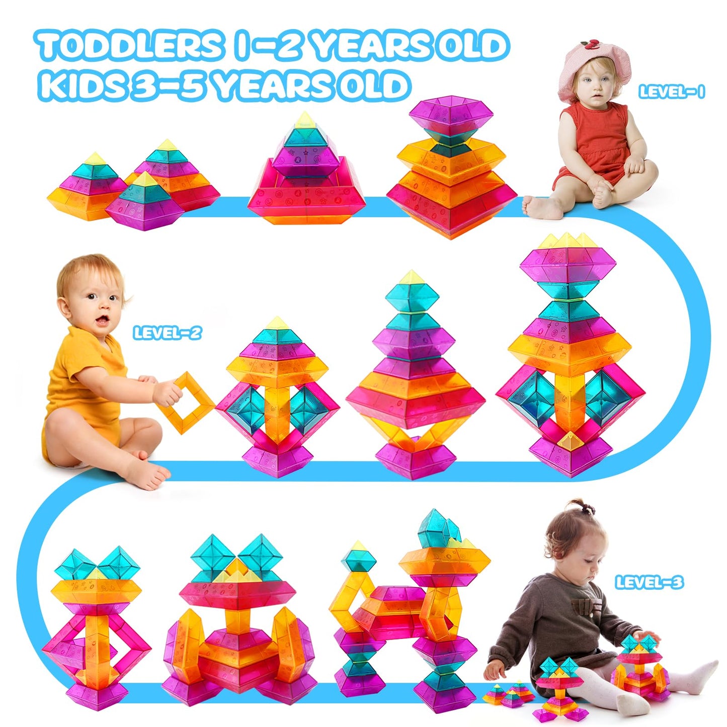 Building Block Sets For Toddlers 2 3 4 5 6 Year Old | 30 Pcs Pyramid Stacking Blocks Toys For Boys Girls | Stem Preschool Educat