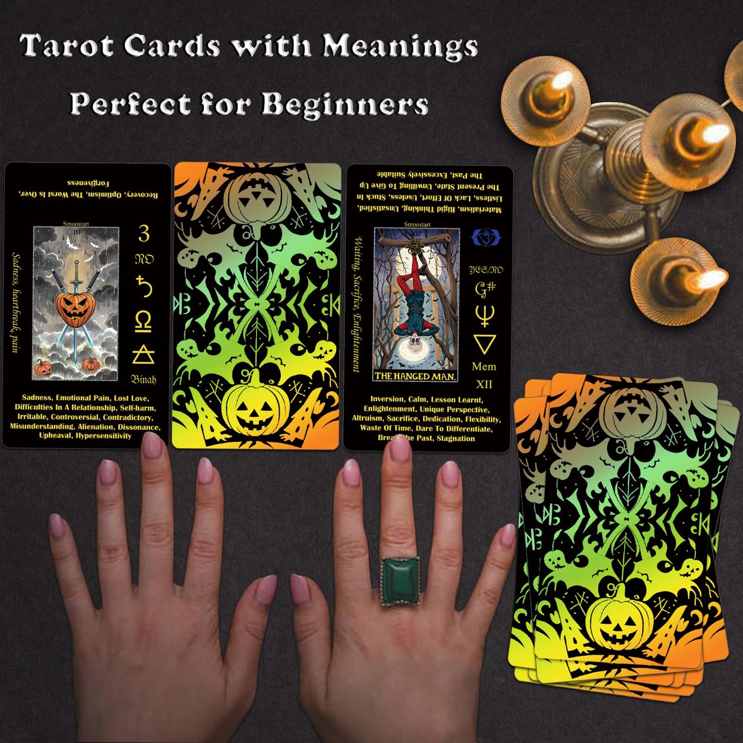Smoostart Black Halloween Style Tarot Cards With Meanings, Tarot Cards Deck With Guidebook For Beginners, Halloween Elements Tar