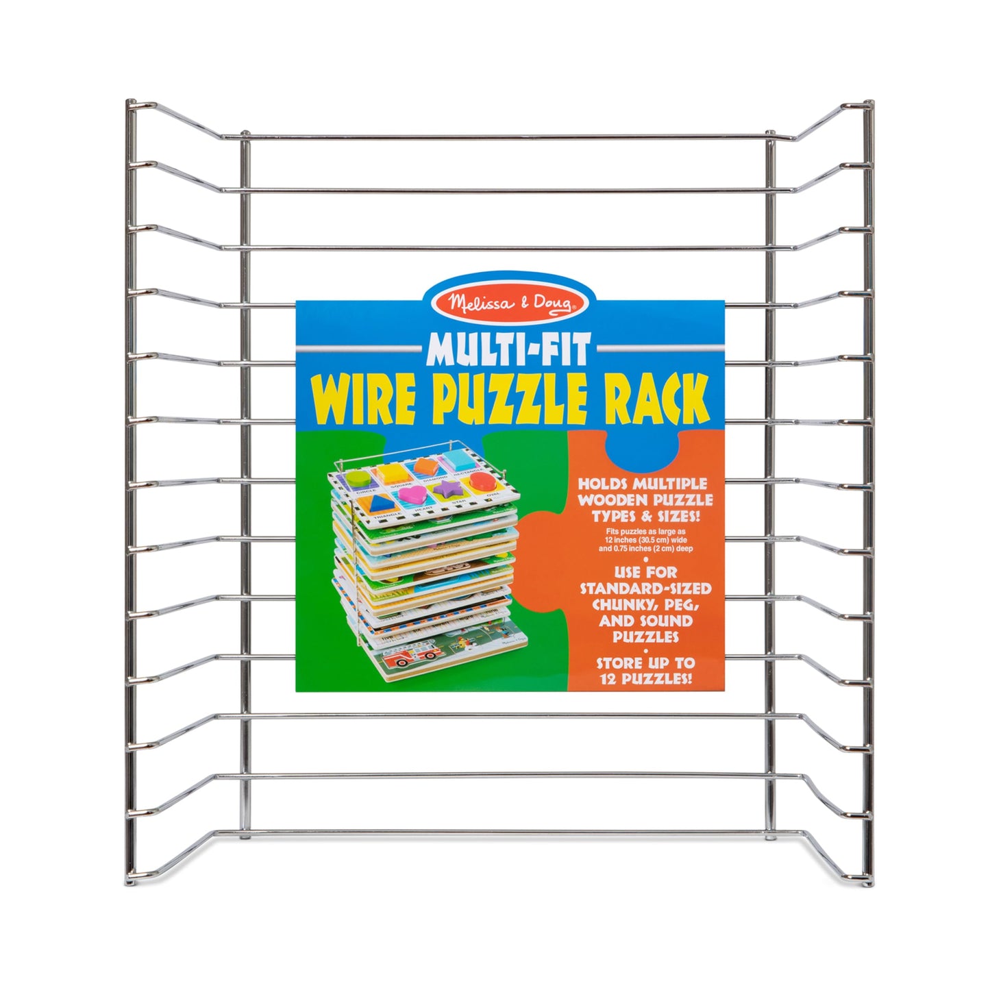 Melissa & Doug Multi-Fit Metal Wire Puzzle Rack 12 Inches Wide And 0.75 Inches Deep - Puzzle Holder Rack Storage Organizer For Kids,Silver