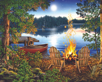 Springbok'S 1000 Piece Jigsaw Puzzle Lakeside Canoe - Made In Usa - Unique Cut Pieces
