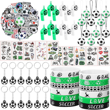 120 Pieces Soccer Party Favors Set, Soccer Goodie Bag Fillers, Soccer Toy Whistle Silicone Bracelet Luminous Tattoo Sticker Temporary Keychain For Soccer Birthday Party Supplies Decorations