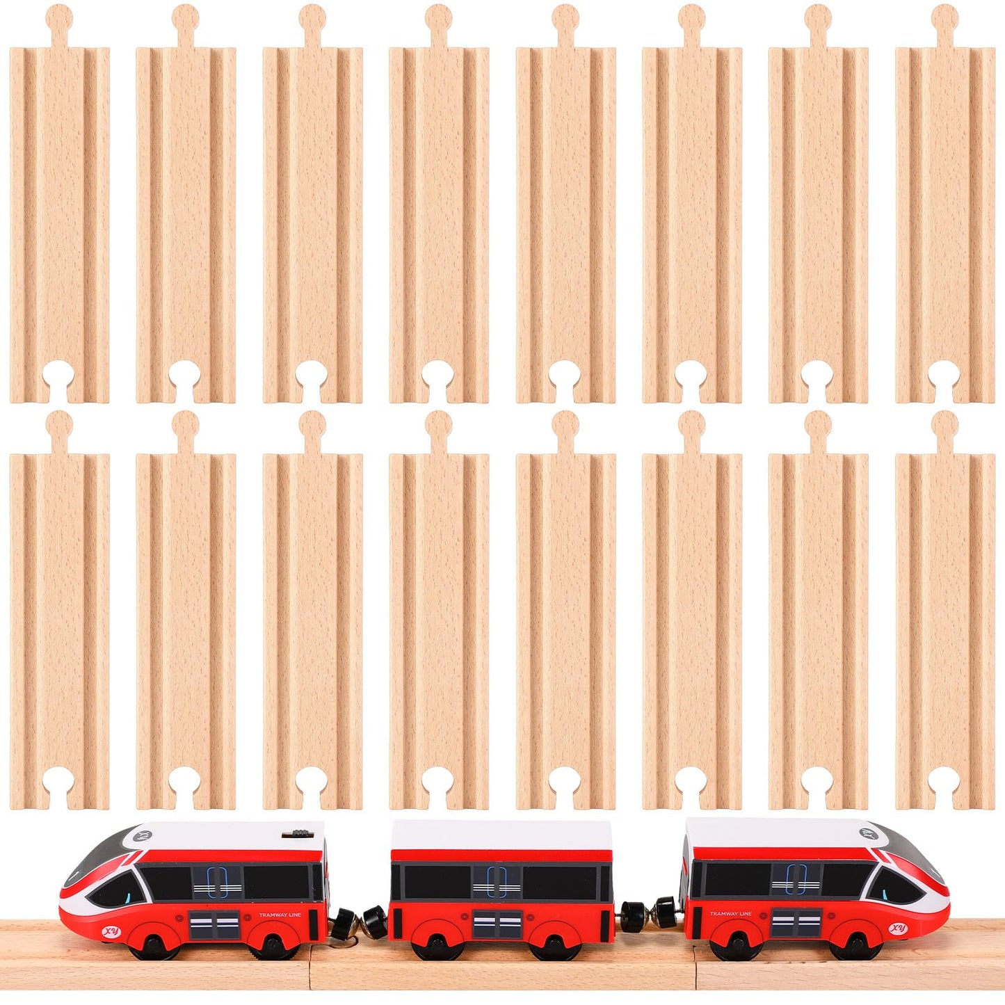 Liliful Pack of 16 Straight Wooden Train Track Expansion Male-Male Female-Female Train Track Compatible with Most Train Tracks 6