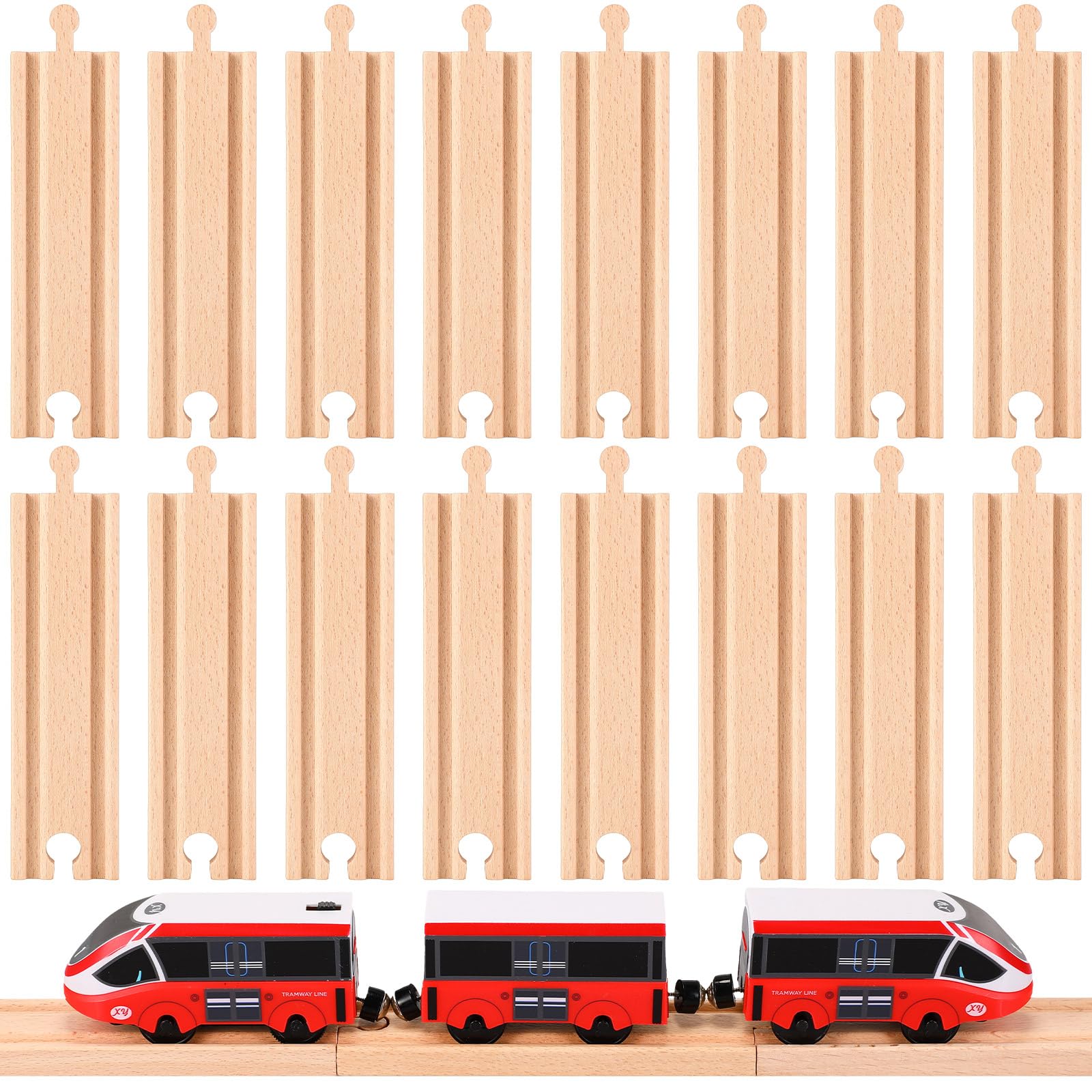 Liliful Pack of 16 Straight Wooden Train Track Expansion Male-Male Female-Female Train Track Compatible with Most Train Tracks 6