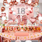Hjingy 18Th Birthday Decorations For Girls, Rose Gold Party Decorations Include Balloons, Backdrop, Curtains, Banner, Sash, Crow