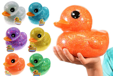Ja-Ru, Giant Glitter Rubber Ducks Metallic Colors 7'' (6 Units Assorted) Fidget Toy For Kids, Sensory Play Stress Relief Stockin