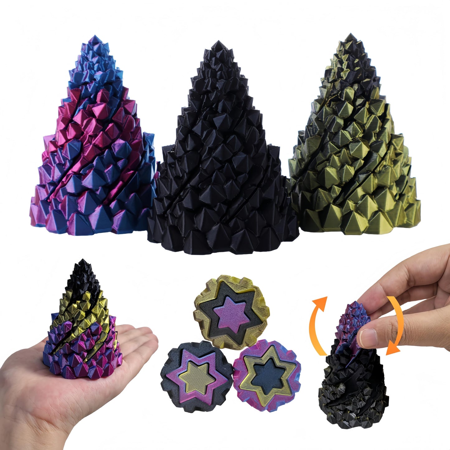 3 Pack Impossible Cone ,Spiral Cone Fidget Toys - Christmas Pine Cone Design with 3-Tier Stackable Spirals,3D Printed Desk Decor