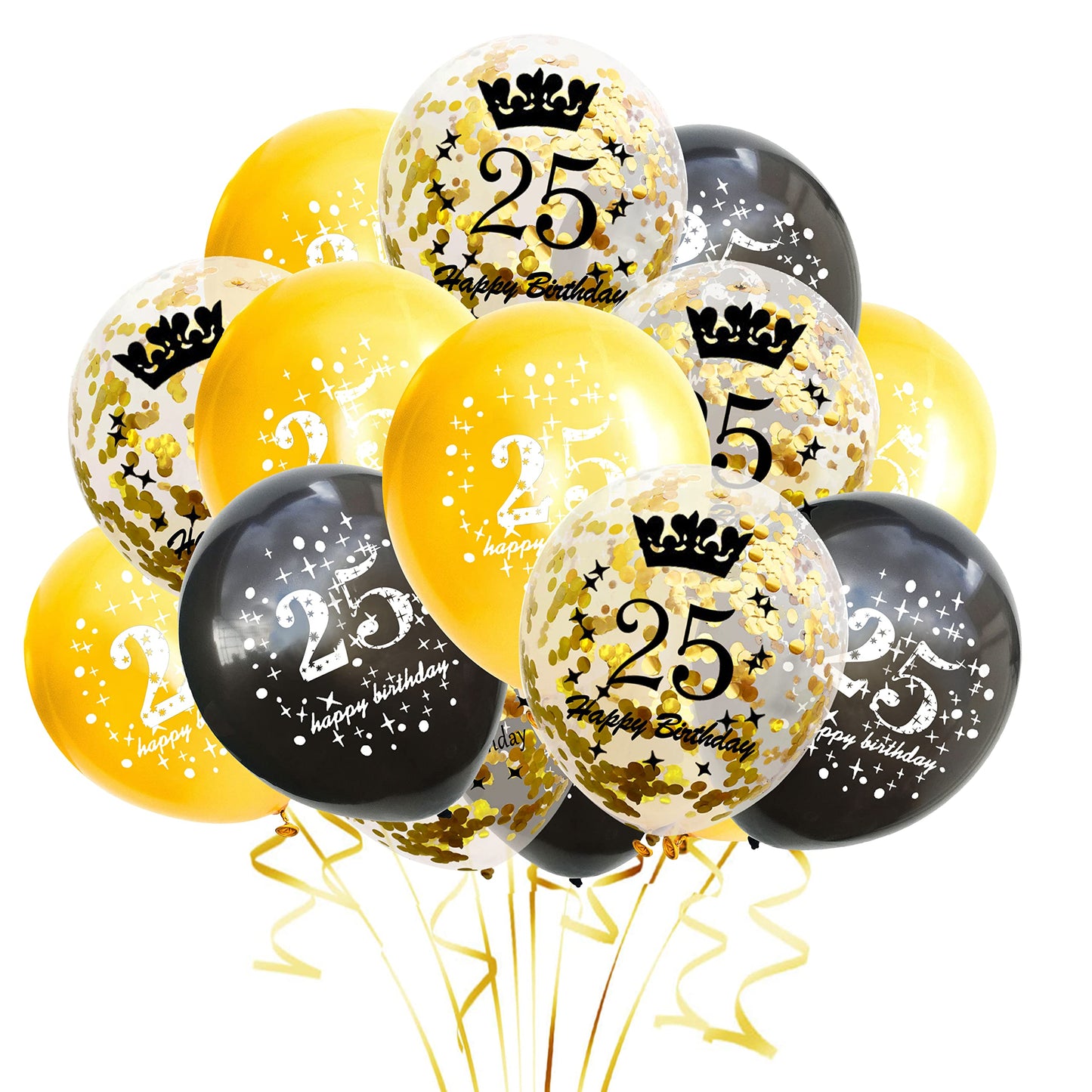 Jonhamwelbor Happy 25Th Birthday Anniversary Balloons (15Pcs 12Inch) 25 Year Old Balloons Decorations 25Th Black And Gold Latex