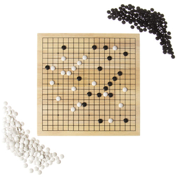 Go Set With Natural Wood Board | Portable 29 X 29Cm (11.4' X 11.4') Set | Complete Set Of 361 Stones | 19X19 Grid Layout, Portable Size For Travel | 2-Player - Classic Chinese Strategy Board Game